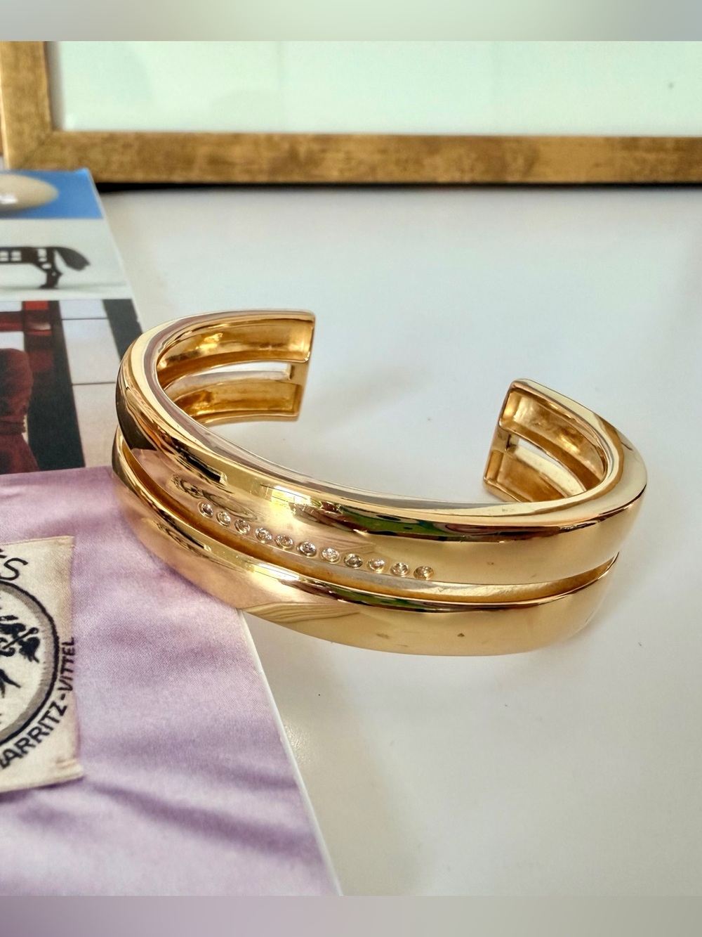 Elizabeth & James Gold Tone Split Rhinestone Cuff